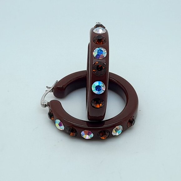 1.5 chunky brown Lucite Acrylic wide Hoop Latch Back Fashion vintage Earrings - Picture 4 of 4